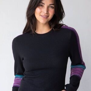 Natural Life London Trim Long Sleeved Top in Black Size Medium
